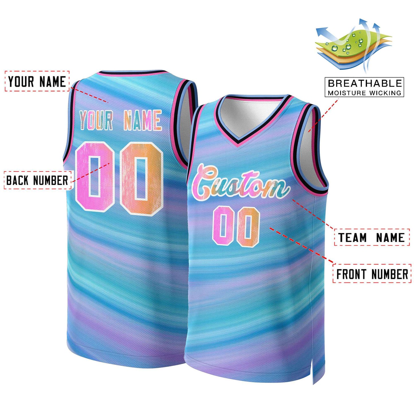 Custom Light Blue Graffiti-White Graffiti Pattern Tops Mesh Basketball Jersey