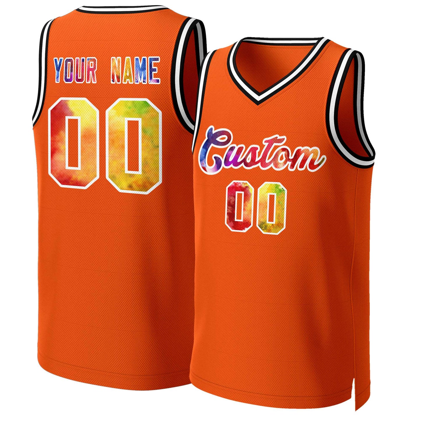 Custom Orange Graffiti-White Graffiti Pattern Tops Mesh Basketball Jersey