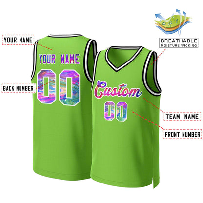 Custom Neon Green Graffiti-White Graffiti Pattern Tops Mesh Basketball Jersey