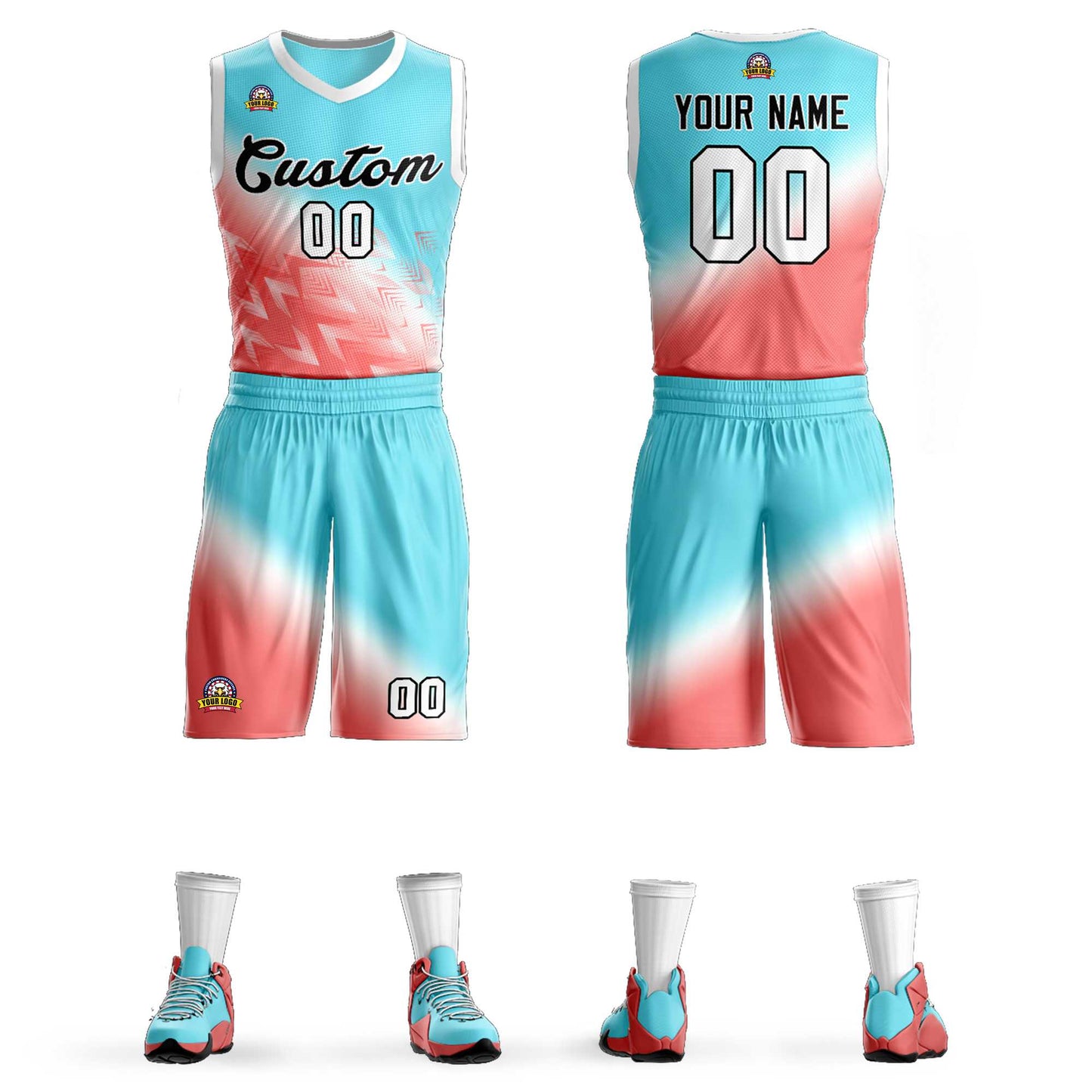 Custom Aqua Red-Black Gradient Fashion Sets Slash Basketball Jersey