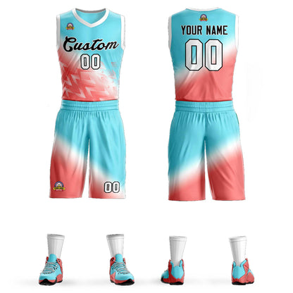 Custom Aqua Red-Black Gradient Fashion Sets Slash Basketball Jersey