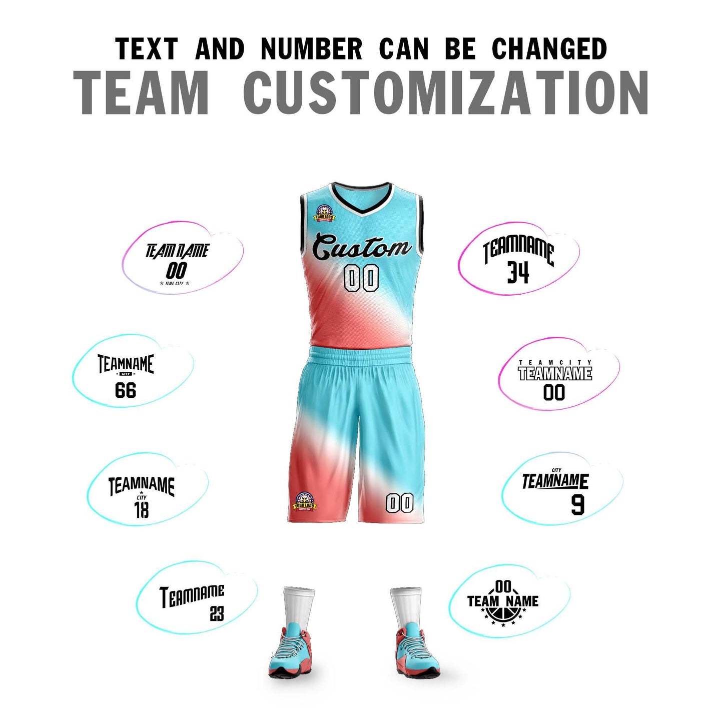 Custom Aqua Red-Black Gradient Fashion Sets Slash Basketball Jersey