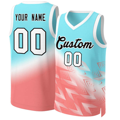 Custom Aqua Red-Black Gradient Fashion Tops Slash Basketball Jersey