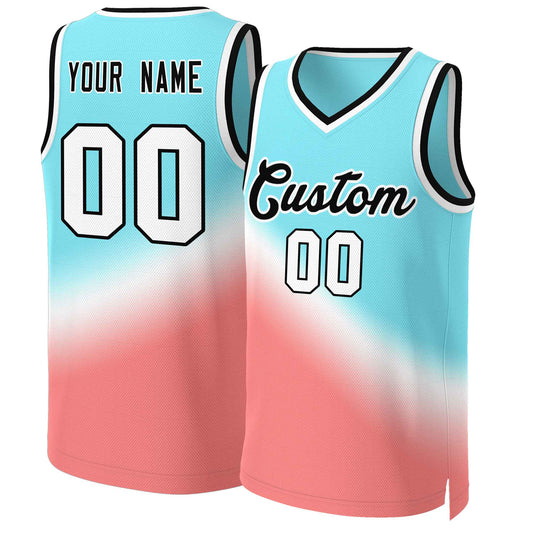 Custom Aqua Red-Black Gradient Fashion Tops Slash Basketball Jersey