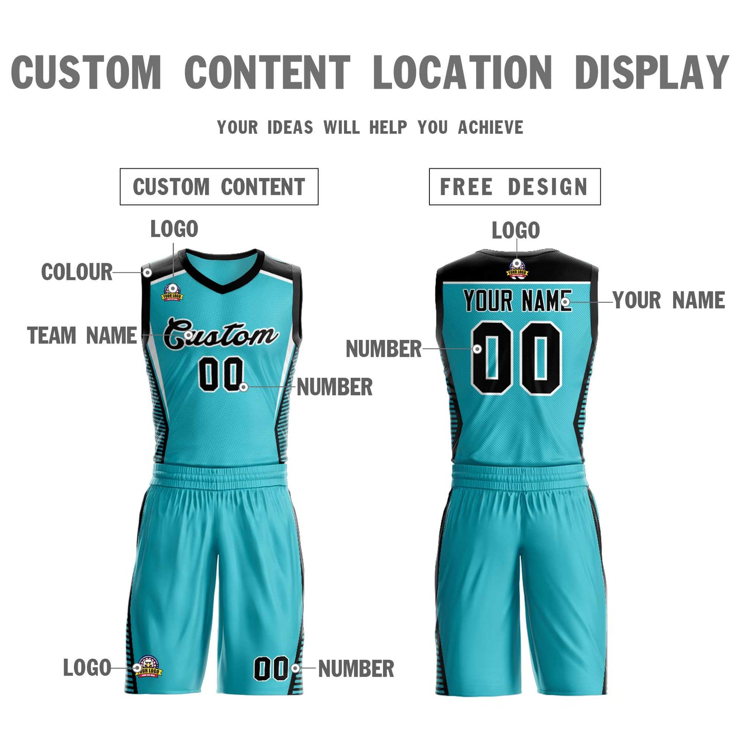 Custom Aqua Black-White Classic Sets Mesh Basketball Jersey