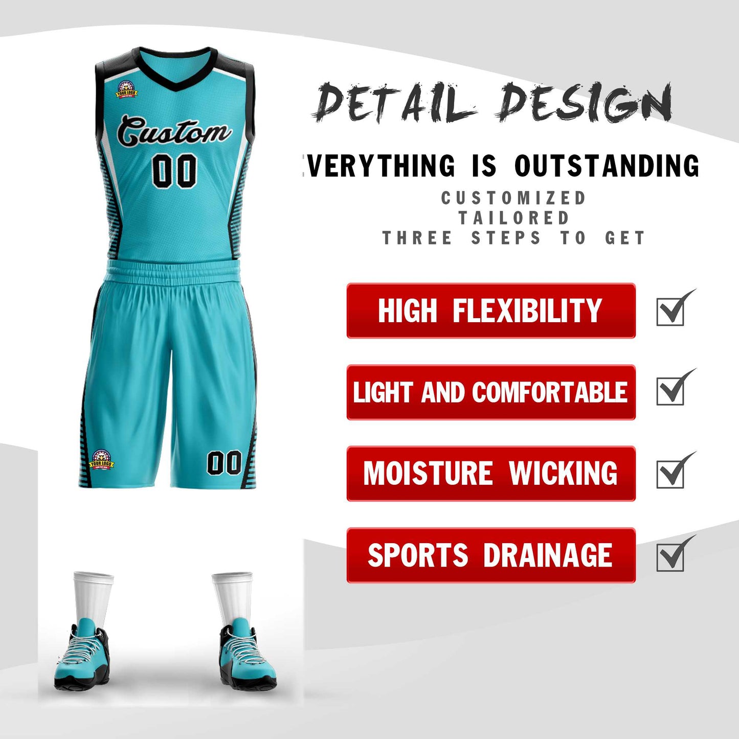 Custom Aqua Black-White Classic Sets Mesh Basketball Jersey