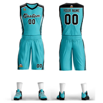 Custom Aqua Black-White Classic Sets Mesh Basketball Jersey