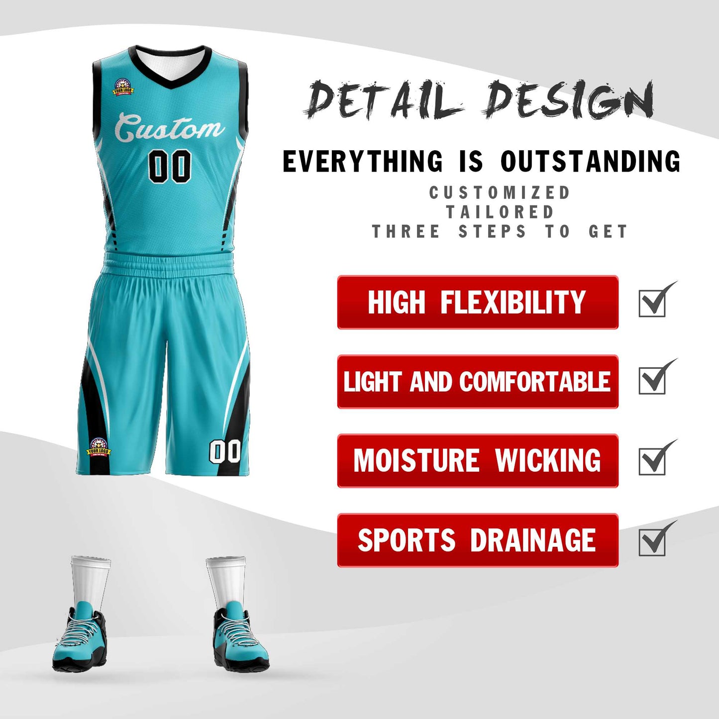 Custom Aqua White Classic Sets Mesh Basketball Jersey