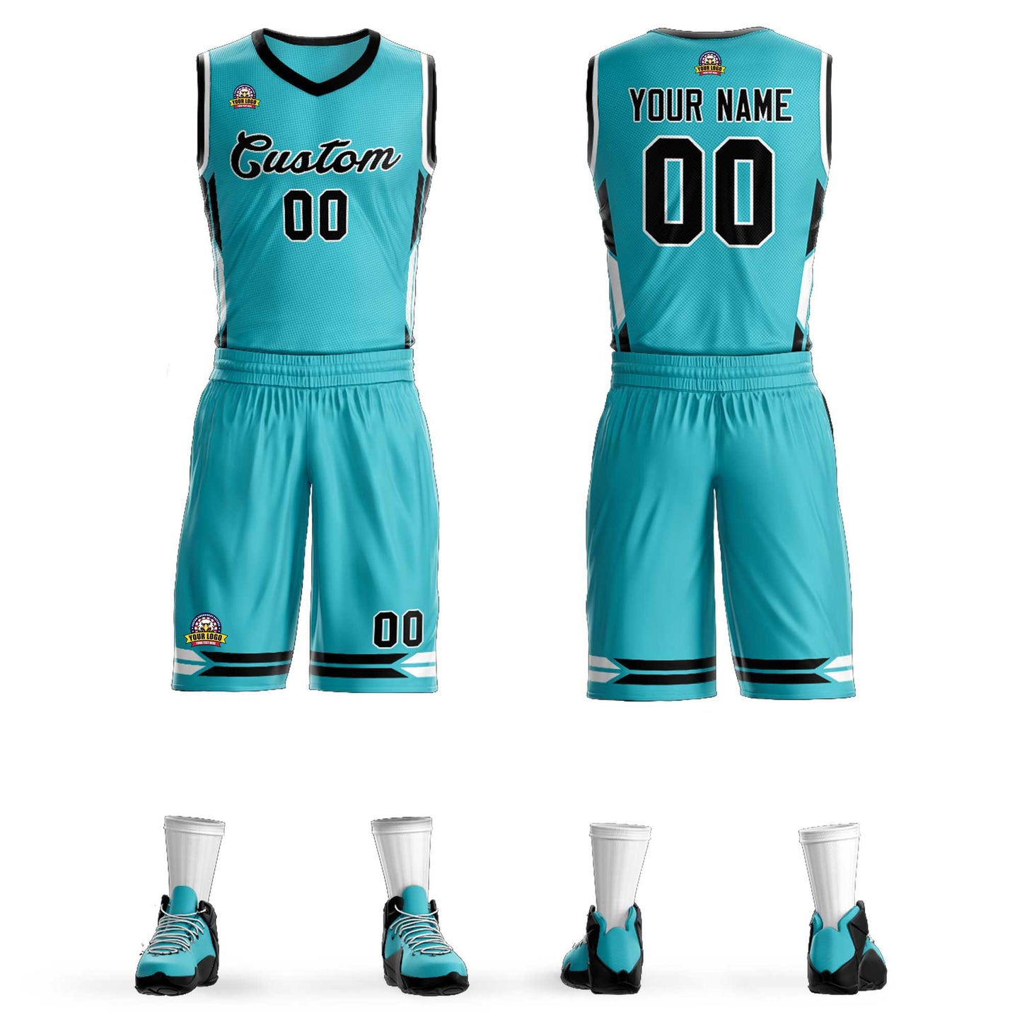 Custom Aqua Black Classic Sets Mesh Basketball Jersey