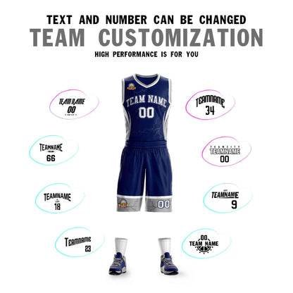 Custom Navy White-Navy Graffiti Pattern Sets Lightning Basketball Jersey