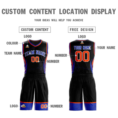 Custom Black Royal-White Graffiti Pattern Sets Lightning Basketball Jersey