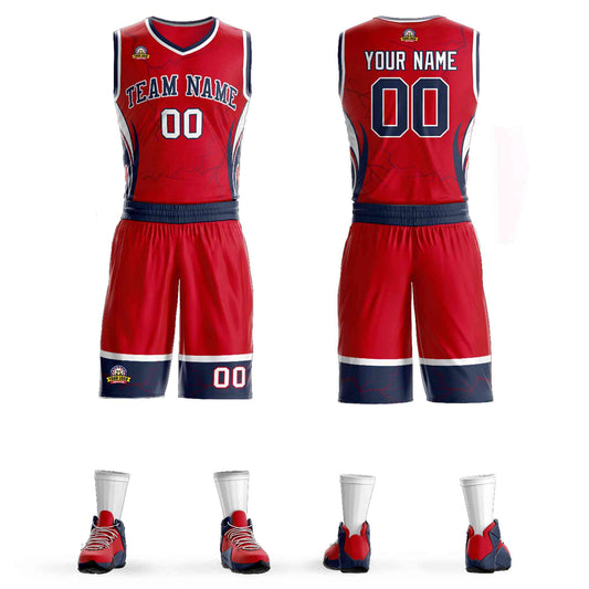 Custom Red Navy-White Graffiti Pattern Sets Lightning Basketball Jersey