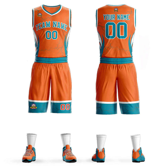 Custom Orange Teal-White Graffiti Pattern Sets Lightning Basketball Jersey