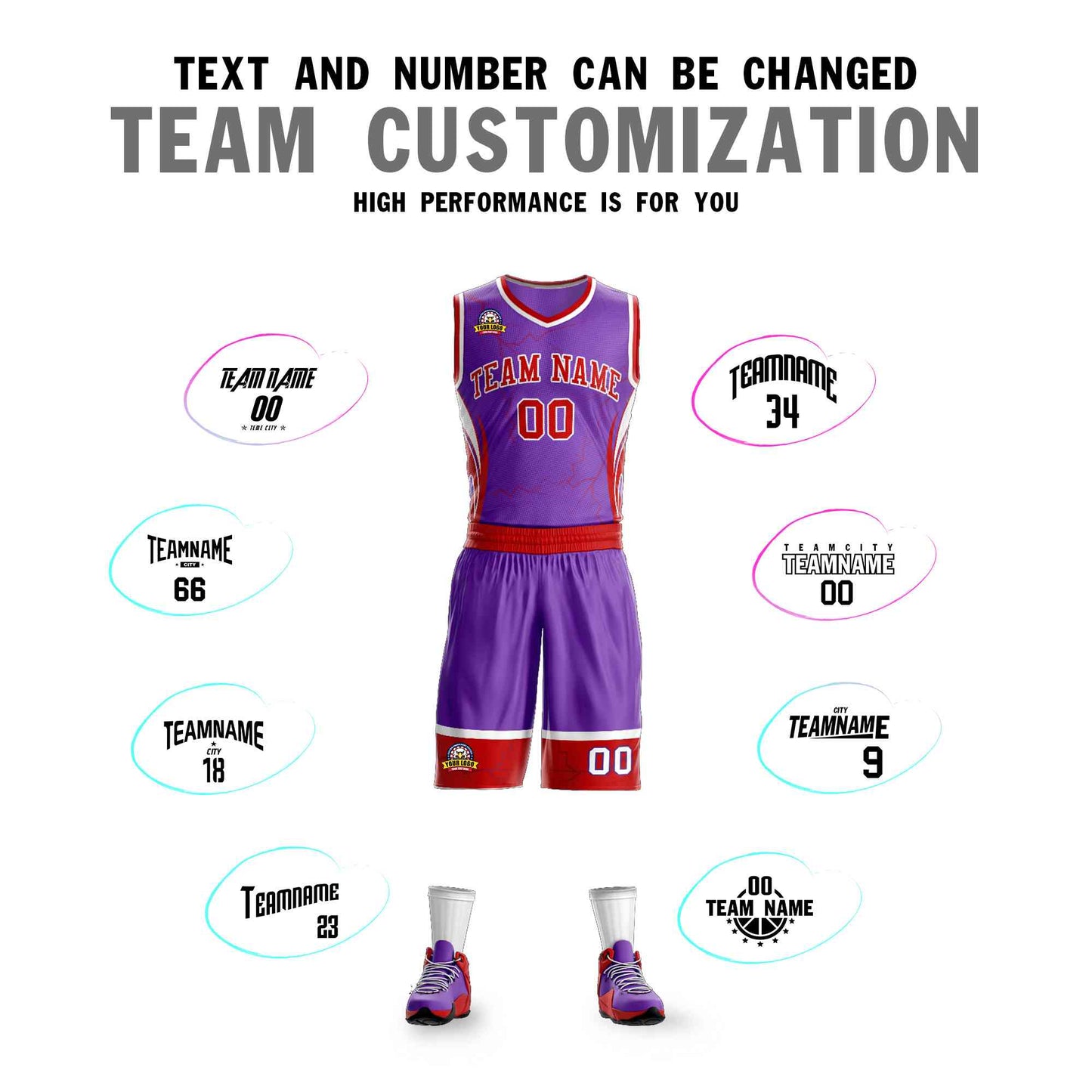 Custom Purple Red-White Graffiti Pattern Sets Lightning Basketball Jersey