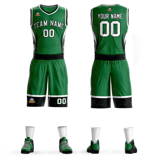 Custom Kelly Green White-Black Graffiti Pattern Sets Lightning Basketball Jersey