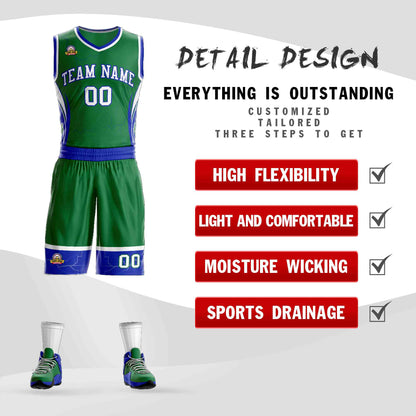 Custom Kelly Green White-Royal Graffiti Pattern Sets Lightning Basketball Jersey