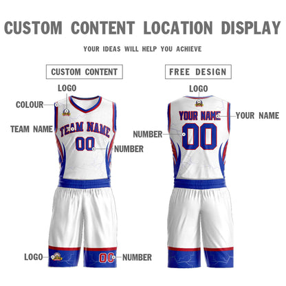 Custom White Royal-Red Graffiti Pattern Sets Lightning Basketball Jersey