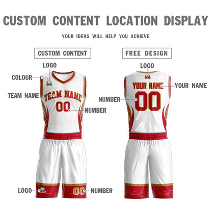 Custom White Red-Old Gold Graffiti Pattern Sets Lightning Basketball Jersey