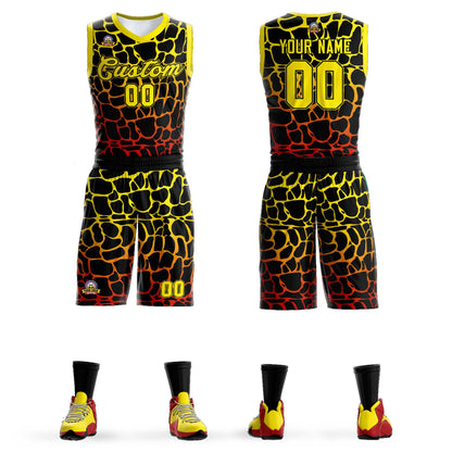 Custom Black Gold-Red Spotted Graffiti Pattern Sports Uniform Basketball Jersey