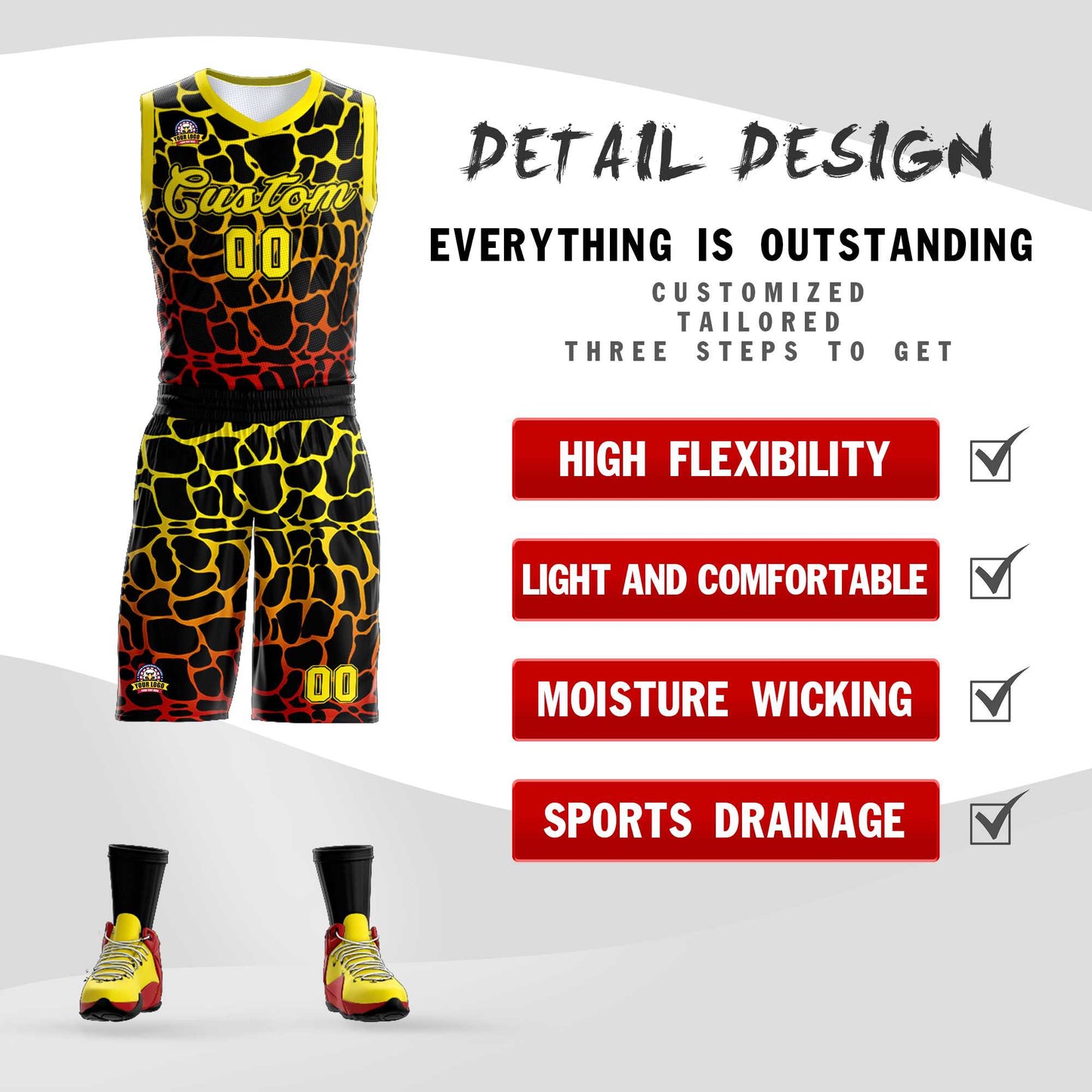 Custom Black Gold-Red Spotted Graffiti Pattern Sports Uniform Basketball Jersey