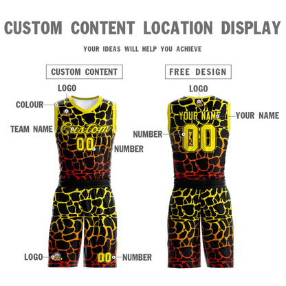 Custom Black Gold-Red Spotted Graffiti Pattern Sports Uniform Basketball Jersey