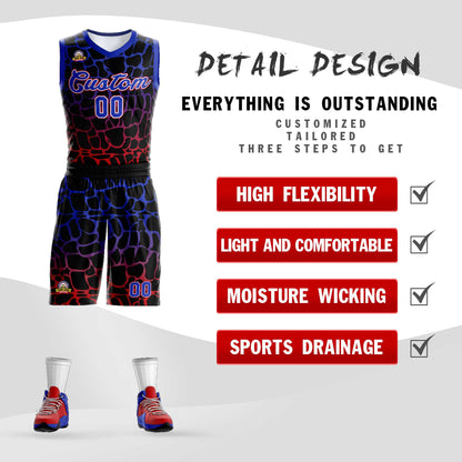 Custom Black Royal-Red Spotted Graffiti Pattern Sports Uniform Basketball Jersey