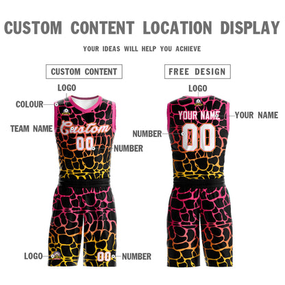 Custom Black Pink-Yellow Spotted Graffiti Pattern Sports Uniform Basketball Jersey