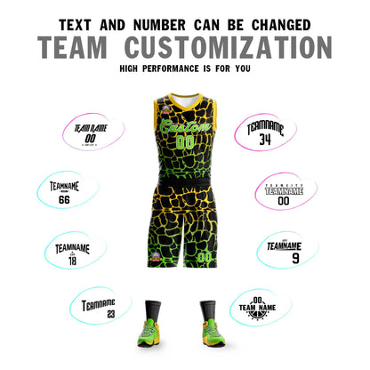 Custom Black Gold-Neon Green Spotted Graffiti Pattern Sports Uniform Basketball Jersey