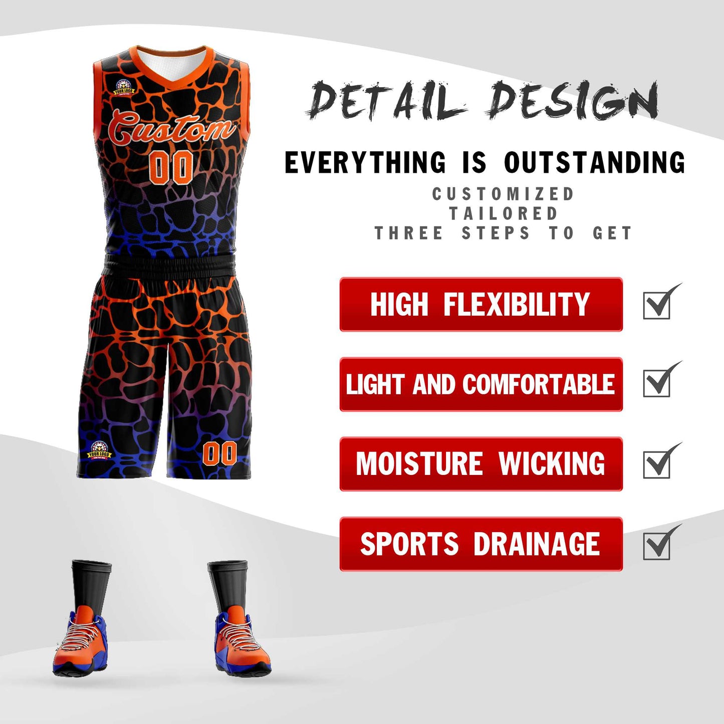 Custom Black Orange-Blue Spotted Graffiti Pattern Sports Uniform Basketball Jersey