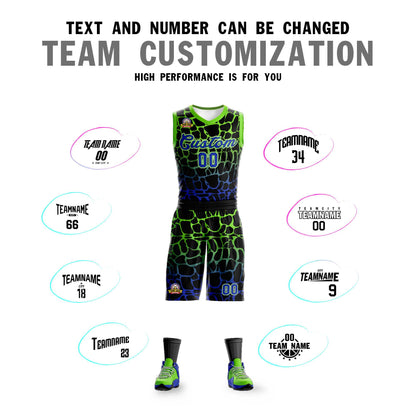 Custom Black Green-Blue Spotted Graffiti Pattern Sports Uniform Basketball Jersey