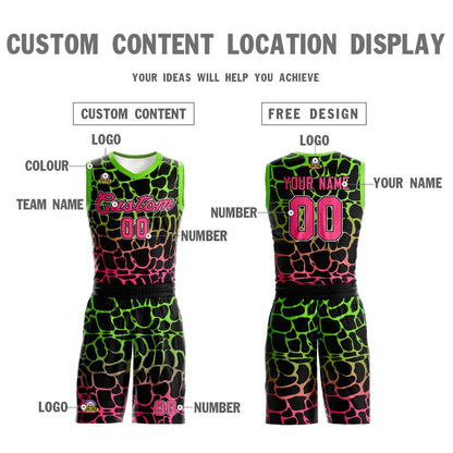 Custom Black Green-Pink Spotted Graffiti Pattern Sports Uniform Basketball Jersey