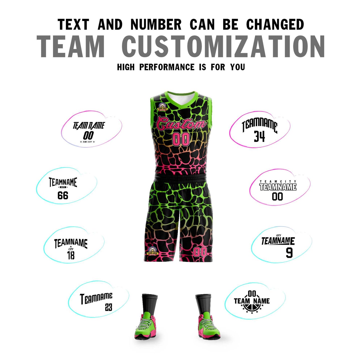 Custom Black Green-Pink Spotted Graffiti Pattern Sports Uniform Basketball Jersey