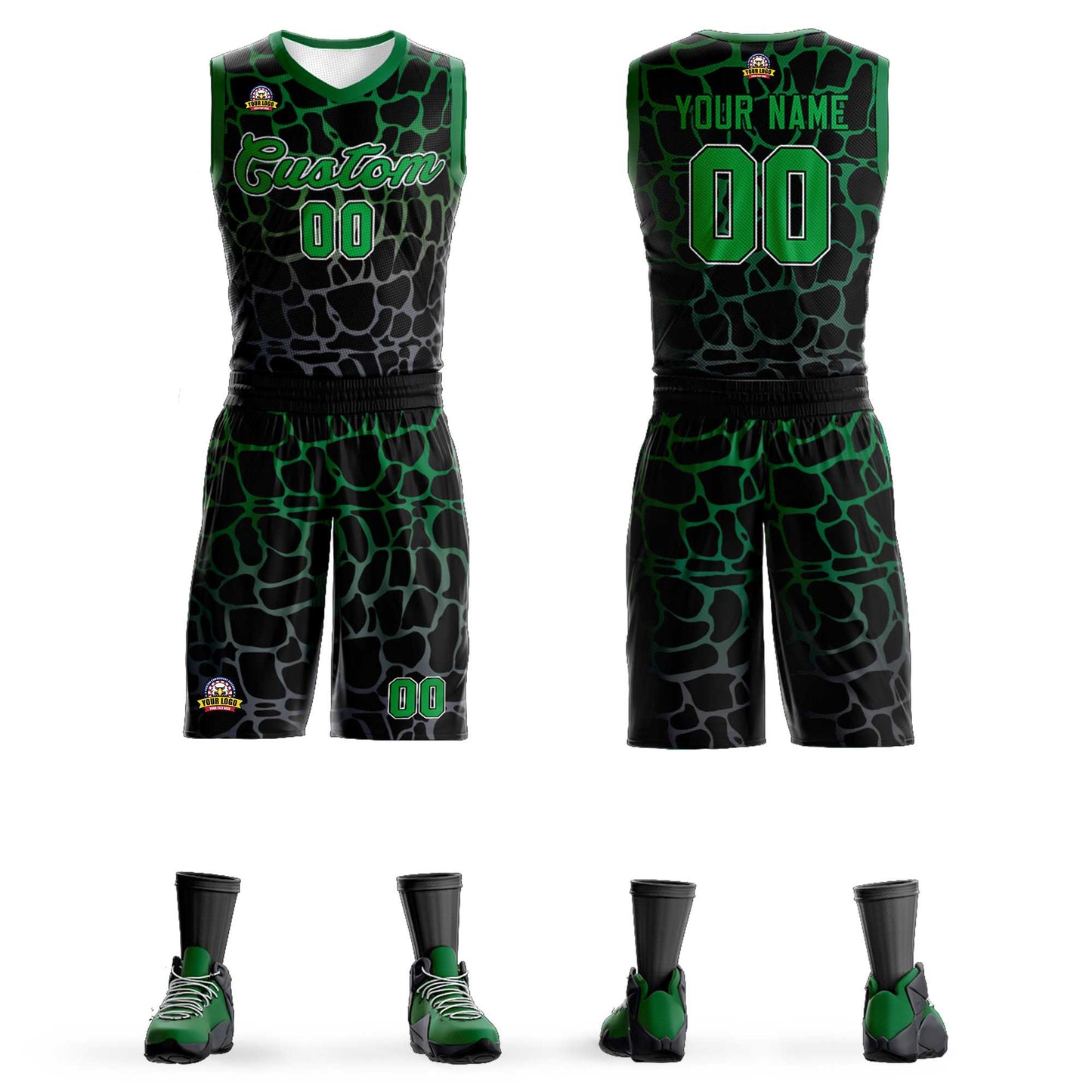 Custom Black Kelly Green-Gray Spotted Graffiti Pattern Sports Uniform Basketball Jersey