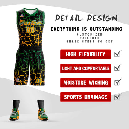 Custom Black Kelly Green-Yellow Spotted Graffiti Pattern Sports Uniform Basketball Jersey