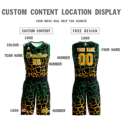 Custom Black Kelly Green-Yellow Spotted Graffiti Pattern Sports Uniform Basketball Jersey