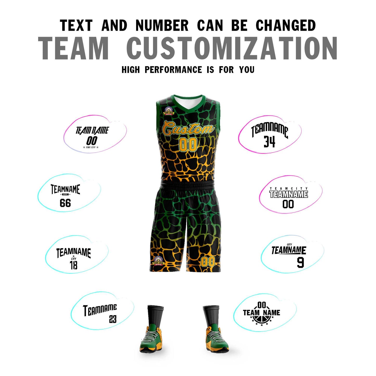 Custom Black Kelly Green-Yellow Spotted Graffiti Pattern Sports Uniform Basketball Jersey