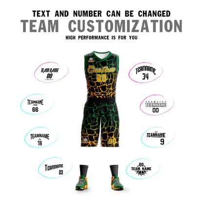 Custom Black Kelly Green-Yellow Spotted Graffiti Pattern Sports Uniform Basketball Jersey