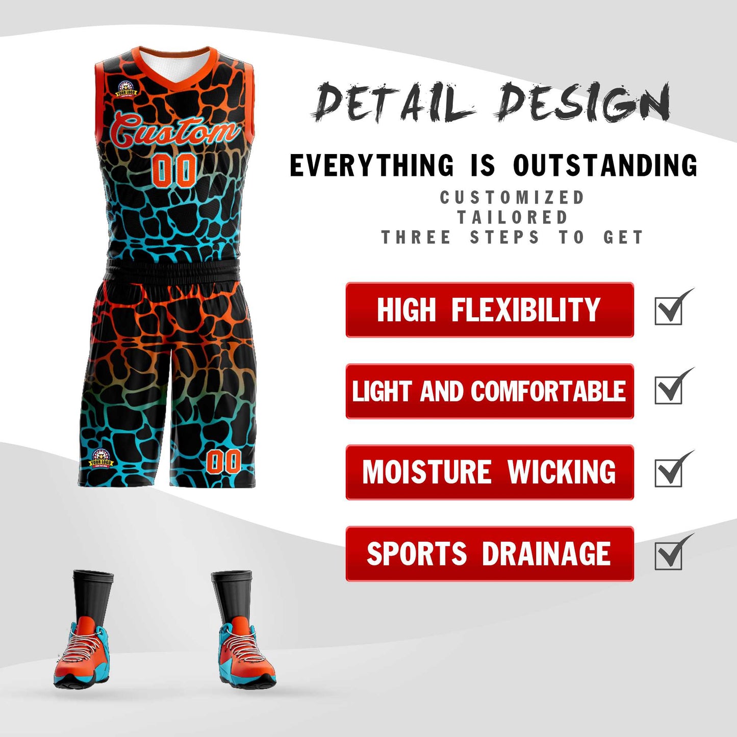 Custom Black Orange-Blue Spotted Graffiti Pattern Sports Uniform Basketball Jersey