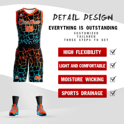 Custom Black Orange-Blue Spotted Graffiti Pattern Sports Uniform Basketball Jersey