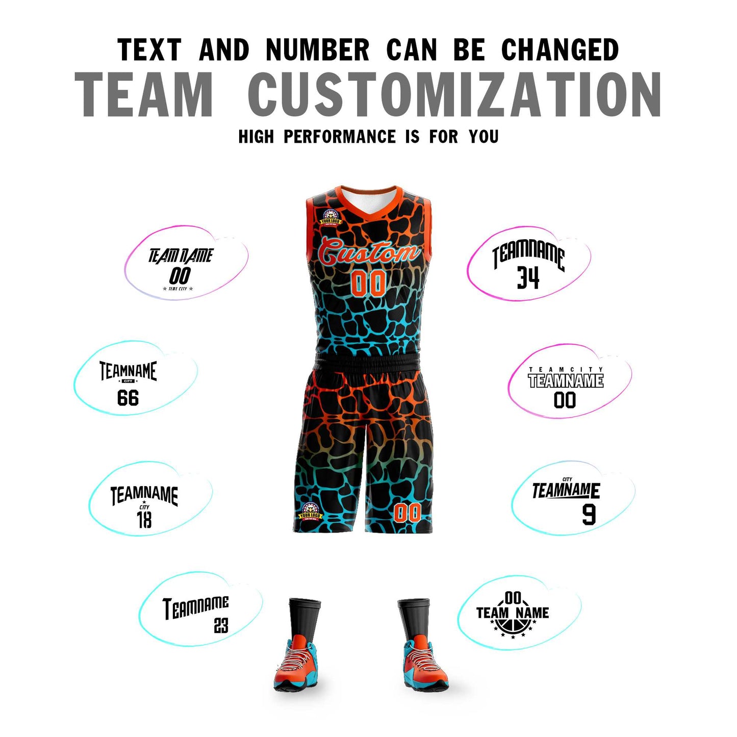 Custom Black Orange-Blue Spotted Graffiti Pattern Sports Uniform Basketball Jersey