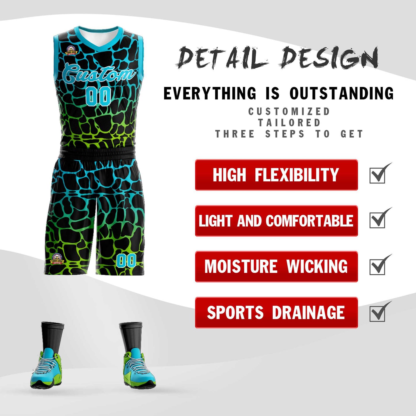 Custom Black Sky Blue-Neon Green Spotted Graffiti Pattern Sports Uniform Basketball Jersey