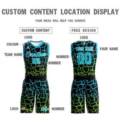 Custom Black Sky Blue-Neon Green Spotted Graffiti Pattern Sports Uniform Basketball Jersey