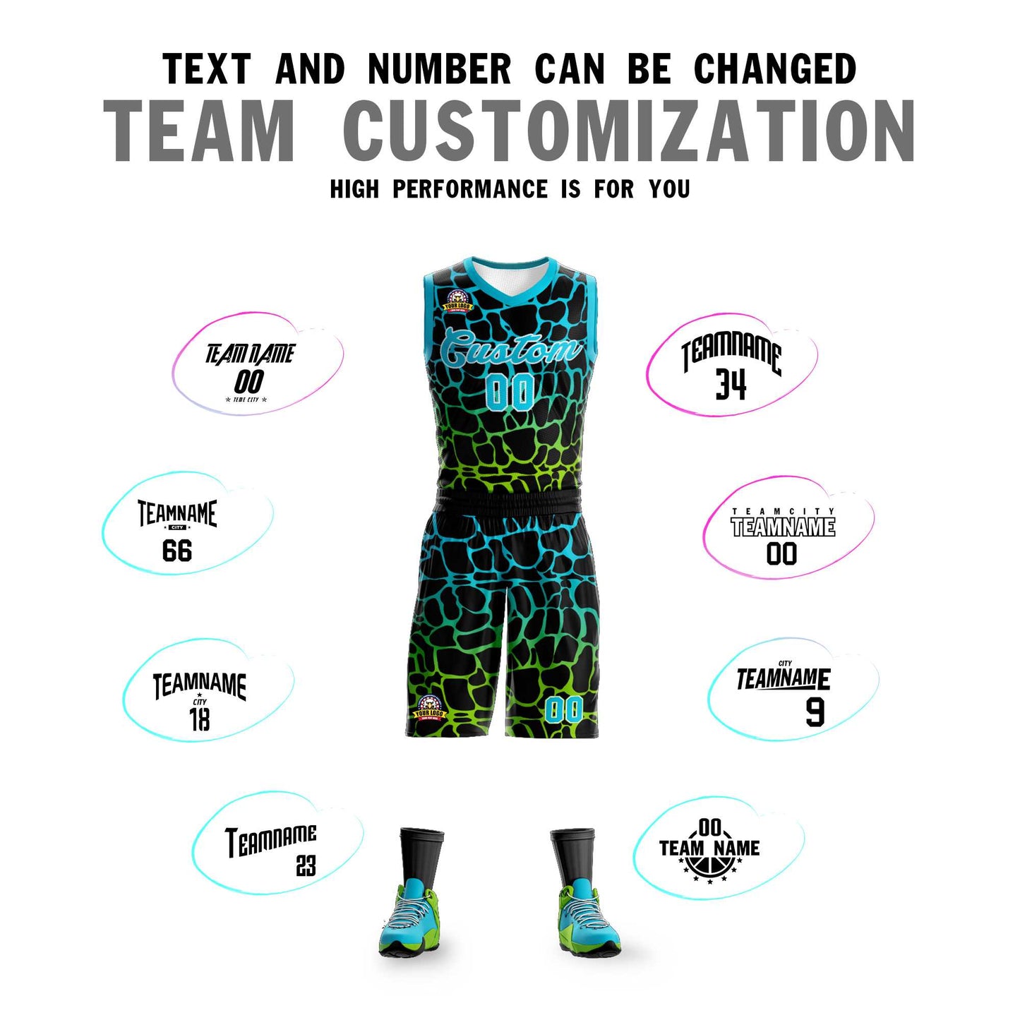 Custom Black Sky Blue-Neon Green Spotted Graffiti Pattern Sports Uniform Basketball Jersey