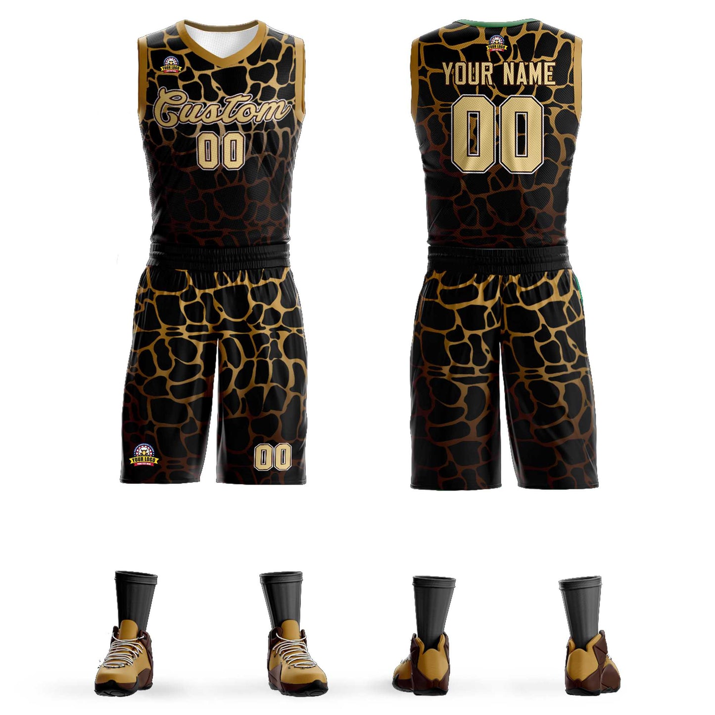 Custom Black Gold-Brown Spotted Graffiti Pattern Sports Uniform Basketball Jersey