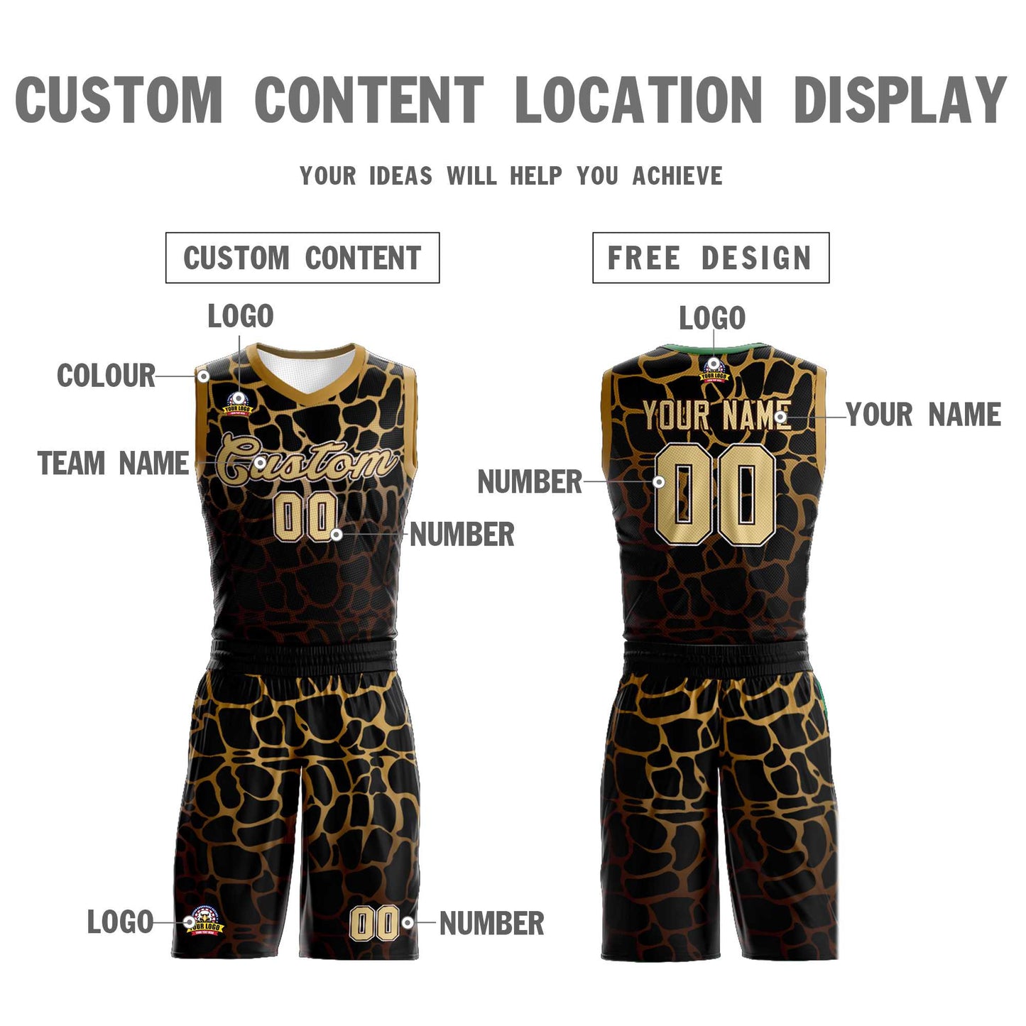 Custom Black Gold-Brown Spotted Graffiti Pattern Sports Uniform Basketball Jersey