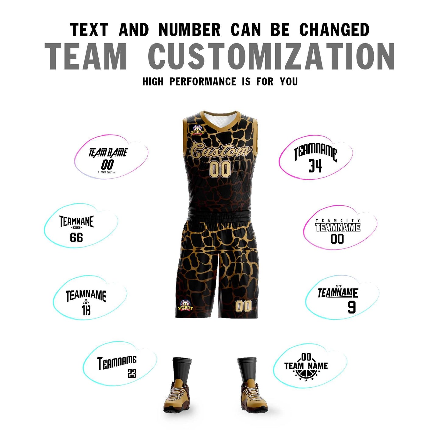 Custom Black Gold-Brown Spotted Graffiti Pattern Sports Uniform Basketball Jersey