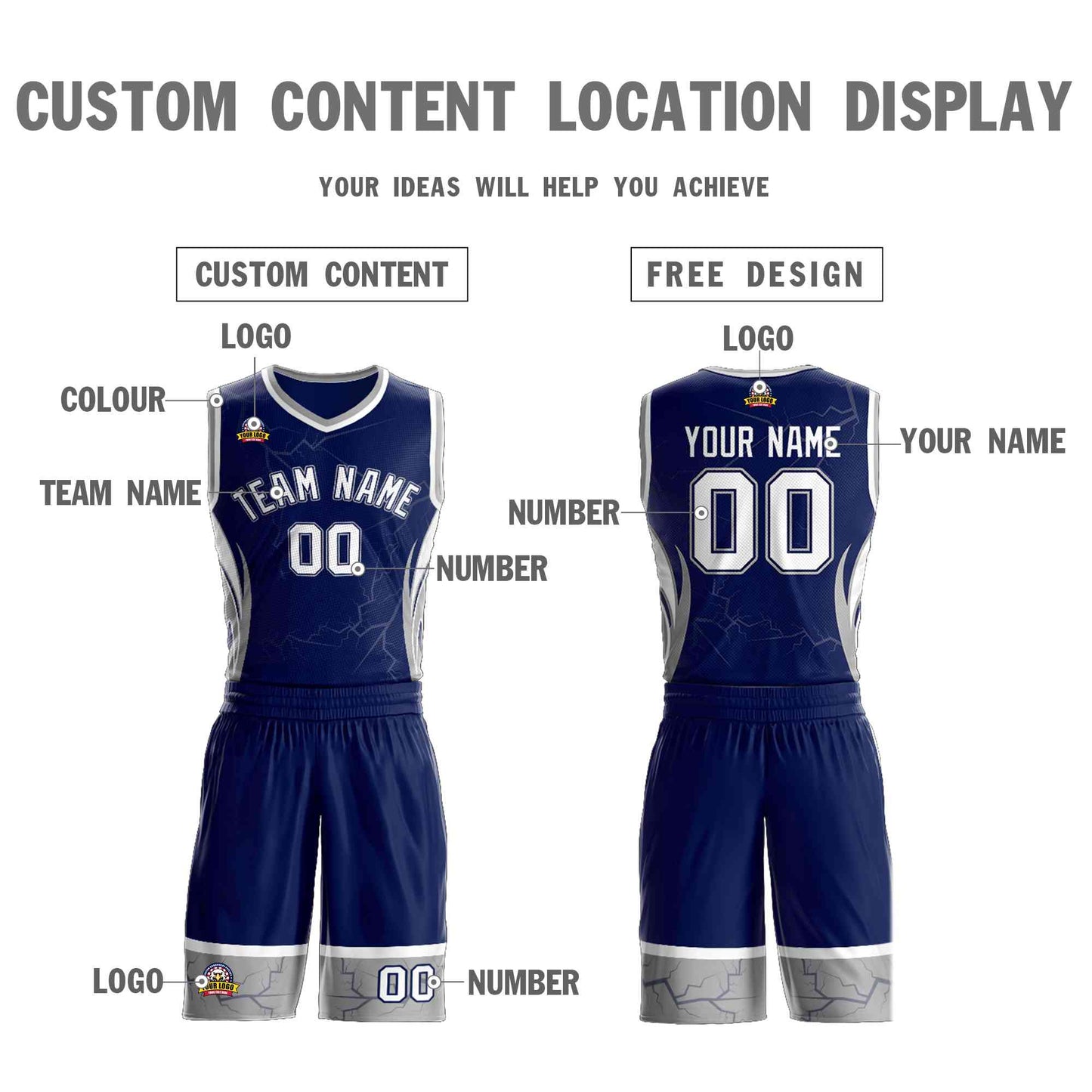 Custom Navy White-Navy Graffiti Pattern Sets Lightning Basketball Jersey