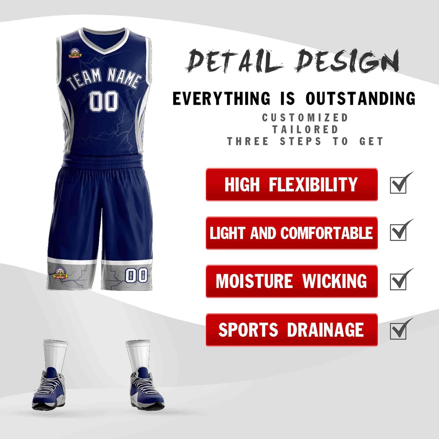 Custom Navy White-Navy Graffiti Pattern Sets Lightning Basketball Jersey