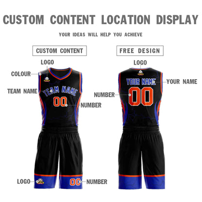 Custom Black Royal-White Graffiti Pattern Sets Lightning Basketball Jersey