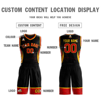 Custom Black Red-Gold Graffiti Pattern Sets Lightning Basketball Jersey